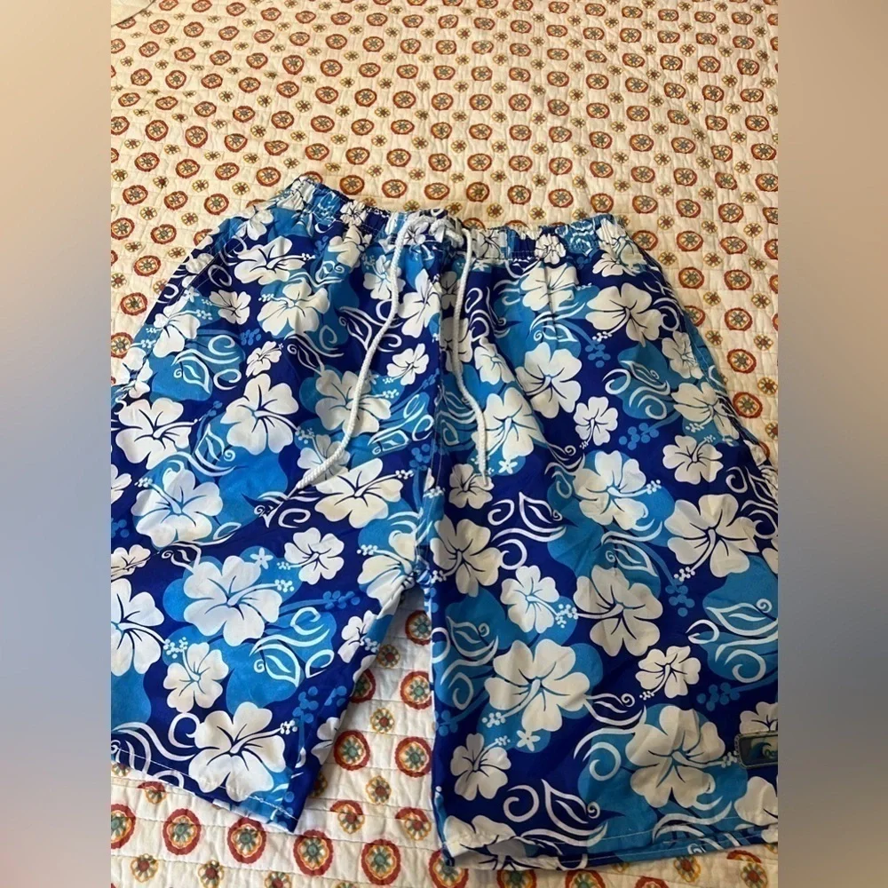 Ocean Blue Men’s Tropical Hibiscus Swim Shorts Size XL